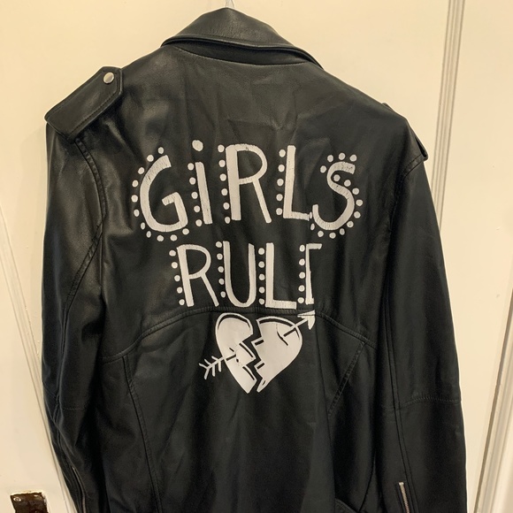Super Unique! Zara Trafaluc outerwear printed "Girls Rule!" faux leather jacket - Picture 1 of 7